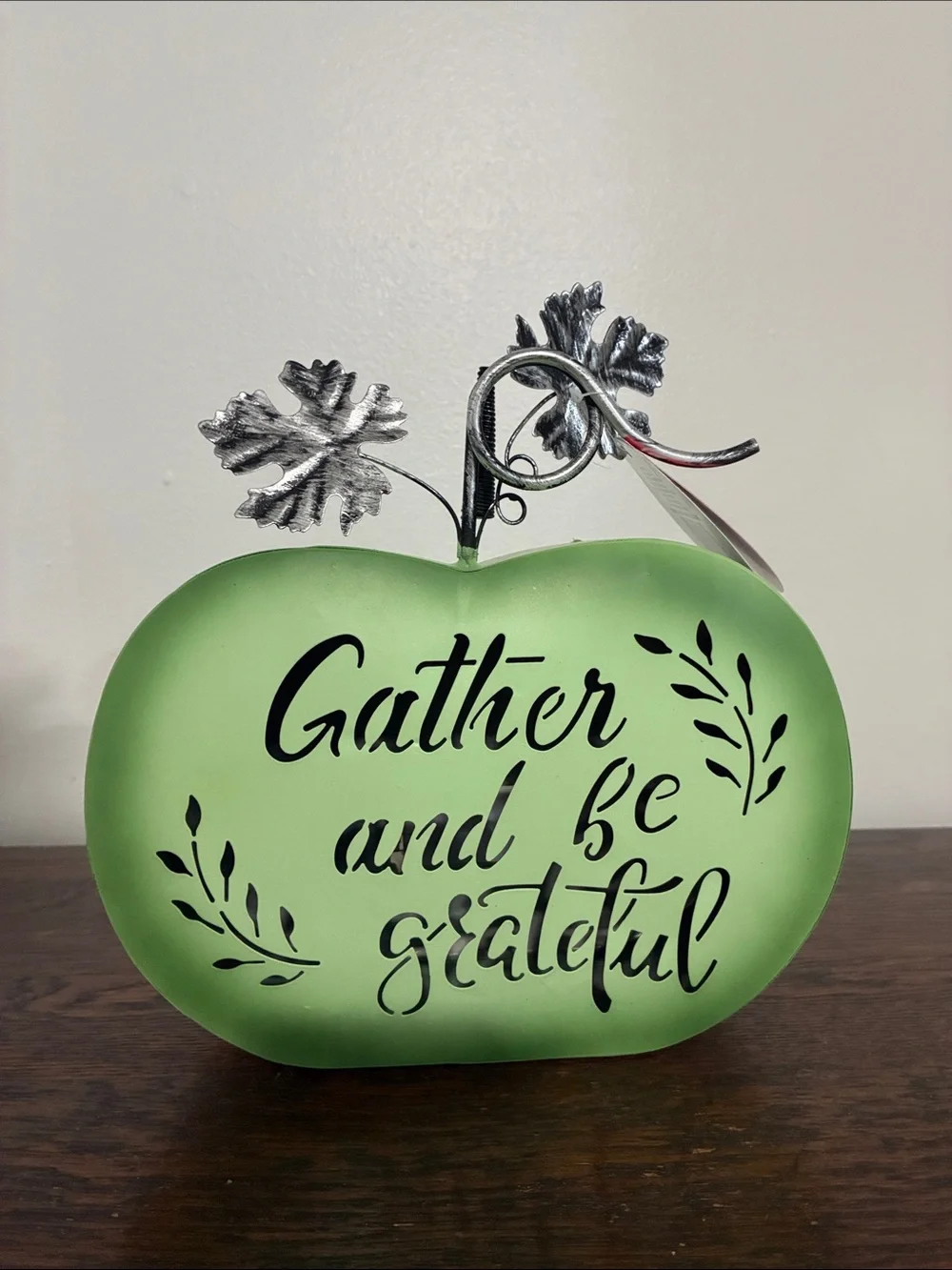 NWT- LED Light Up- Gather And Be Grateful Metal Pumpkin w/ Metal Leaves